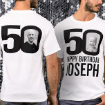 50th birthday mono custom now and then photo name T-Shirt<br><div class="desc">50th birthday mono, 50 custom photos on front and back, and plus name t-shirt. Fun 50th personalised photo black and white birthday tee design. Personalise this birthday shirt with a photograph of the birthday boy or girl in the middle of the number 0 on both the front and the back....</div>