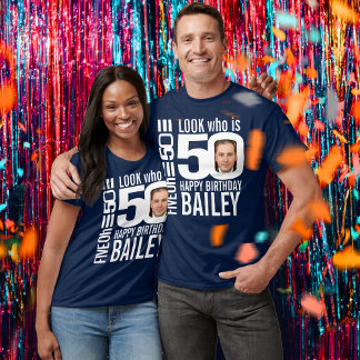50th birthday mono look 50 custom photo and name T-Shirt