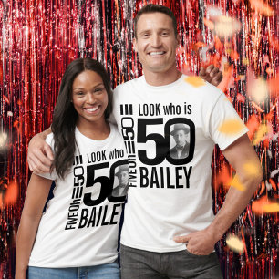 50th birthday mono look 50 custom photo and name  T-Shirt