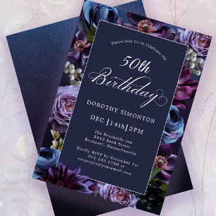 50th Birthday Moody Purple Flower Invitation