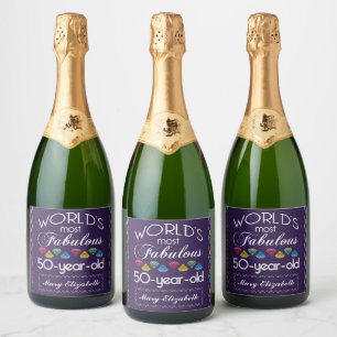 50th Birthday Most Fabulous Colourful Gems Purple Sparkling Wine Label