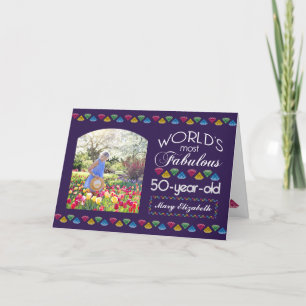 50th Birthday Most Fabulous Gems Purple Your Photo Card