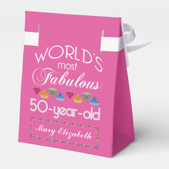 50th Birthday Most Fabulous Gems Raspberry Pink Favour Box (Back Side)