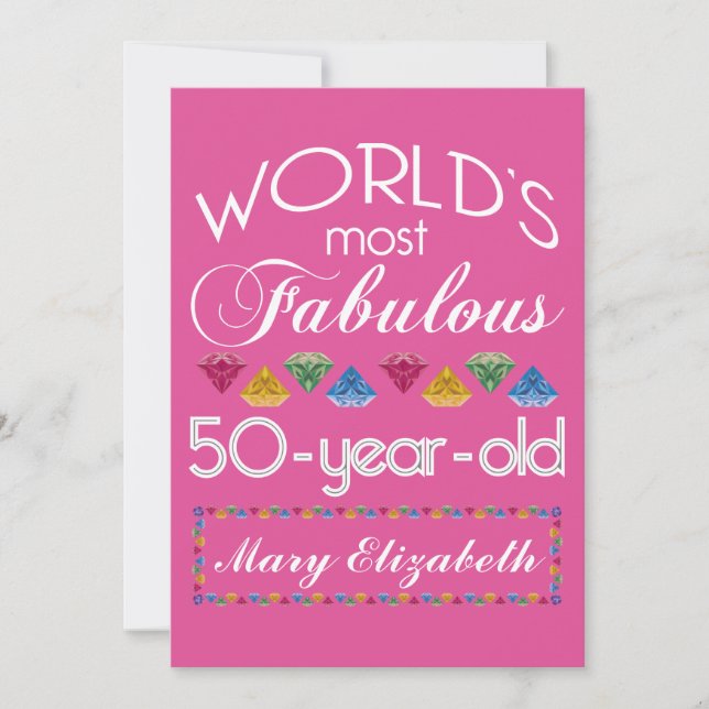 50th Birthday Most Fabulous Gems Raspberry Pink Invitation (Front)