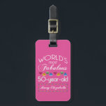 50th Birthday Most Fabulous Gems Raspberry Pink Luggage Tag<br><div class="desc">Celebrate the milestone birthday of your favorite quinquagenarian with this fun gift reminding them of how fabulous they are. White and grey lettering on raspberry pink background. Colorful diamond-cut gems in rainbow tones serve as accent. Customize with names, initials or other text. The background color is changeable: Simply click on...</div>