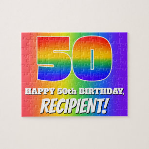 50th Birthday — Multicolored Rainbow Pattern “50” Jigsaw Puzzle