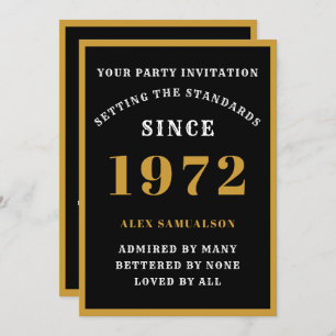 50th Birthday Name 1972 Elegant Chic Black Gold Invitation