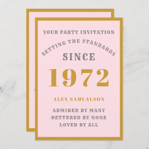 50th Birthday Name 1972 Elegant Chic Pink Gold Invitation
