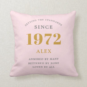 50th Birthday Name 1972 Pink Grey Elegant Chic Cushion