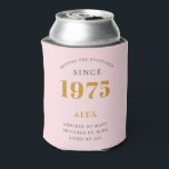50th Birthday Name 1975 Pink Grey Elegant Chic Can Cooler<br><div class="desc">A personalised elegant can cooler that is easy to customise for that special birthday party occasion.</div>
