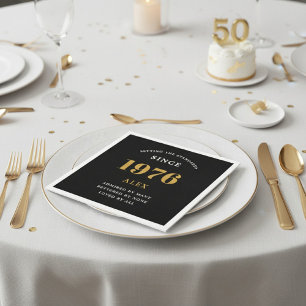 50th Birthday Name 1976 Black Gold Elegant Chic Napkin