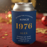 50th Birthday Name 1976 Blue Gold Elegant Chic Can Cooler<br><div class="desc">Luxurious 50th Birthday Blue and Gold Can Cooler: The perfect party companion. Our high-quality 50th Birthday Can Cooler is made to help you toast to the big milestone in style. Crafted in sleek blue and accented with gold, it brings a touch of luxury to your celebration. Not just a pretty...</div>