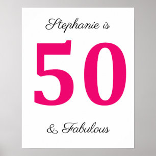 50th Birthday Name Fuchsia Pink Fifty And Fabulous Poster