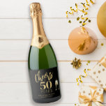 50th Birthday name personalised cheers gold black Sparkling Wine Label<br><div class="desc">Modern gold typography script cheers to 50 years birthday party personalised black champagne label.</div>