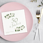 50th birthday name personalised elegant  napkin<br><div class="desc">Rustic modern minimalist watercolor eucalyptus greenery 50th (or any age) adult birthday party paper napkins.</div>