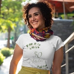 50th birthday name personalised elegant  T-Shirt<br><div class="desc">Rustic modern minimalist watercolor eucalyptus greenery 50th (or any age) adult birthday party t-shirt.</div>