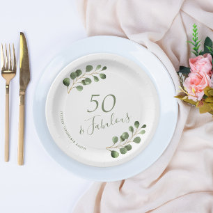 50th birthday name personalized elegant  paper plate