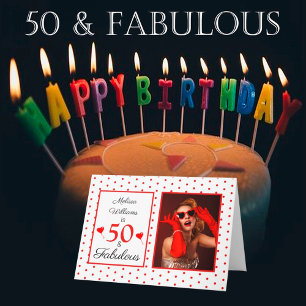 50th Birthday Name Photo 50 and Fabulous WH Red Card