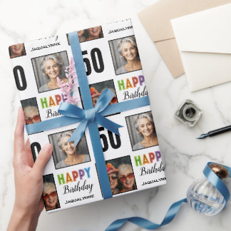 50th Birthday Name Photo Wrapping Paper