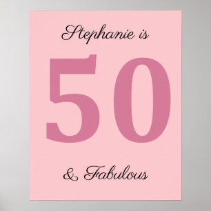 50th Birthday Name Pink Fifty And Fabulous Classy Poster