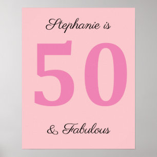 50th Birthday Name Pink Fifty And Fabulous Elegant Poster