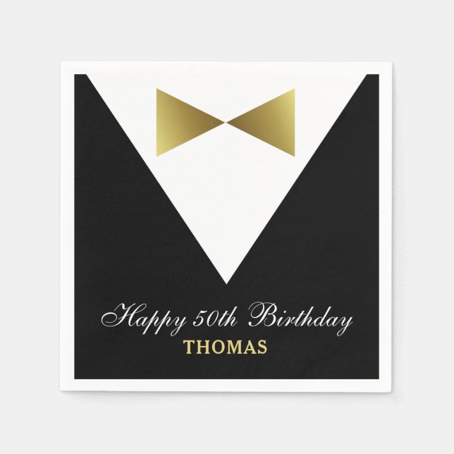 50th Birthday Napkins | Black and Gold Party Ideas (Front)