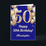 50th Birthday Navy Blue and Gold Balloons Confetti Card<br><div class="desc">50th Birthday Navy Blue and Gold Balloons Confetti Card. For further customisation,  please click the "Customise it" button and use our design tool to modify this template.</div>
