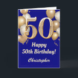 50th Birthday Navy Blue and Gold Balloons Confetti Card<br><div class="desc">50th Birthday Navy Blue and Gold Balloons Confetti Card. For further customisation,  please click the "Customise it" button and use our design tool to modify this template.</div>