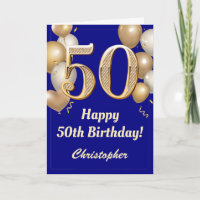 50th Birthday Navy Blue and Gold Balloons Confetti