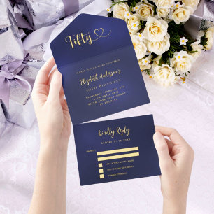 50th Birthday navy blue gold rsvp All In One Invitation