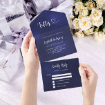 50th Birthday navy blue silver rsvp All In One Invitation<br><div class="desc">A navy blue background. The blue colour is uneven.  Personalise and add name,  party details,  RSVP date,  return address and name.  Fifty with a heart.</div>