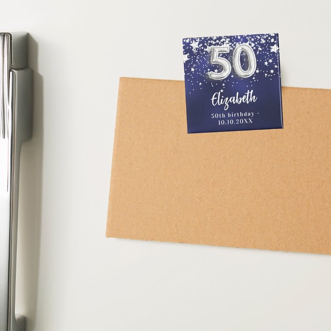 50th birthday navy blue silver stars magnet (Creator Uploaded)