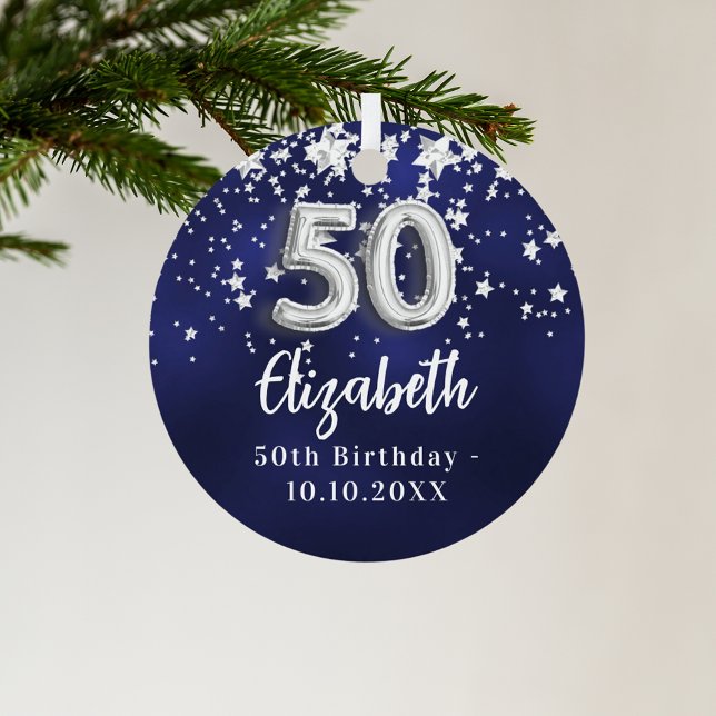 50th birthday navy blue silver stars metal tree decoration (Creator Uploaded)