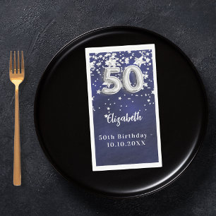 50th Birthday navy blue silver stars Napkin