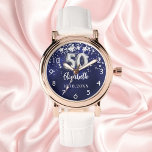 50th birthday navy blue silver stars watch<br><div class="desc">A gift for a 50th birthday. A navy blue background colour with faux silver stars. The blue colour is uneven.  Add a name,  date.</div>