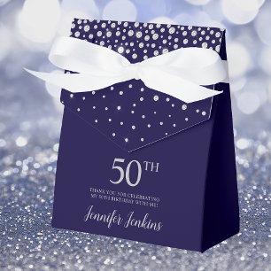 50th Birthday Navy Blue Sparkly Thank You Favour Box