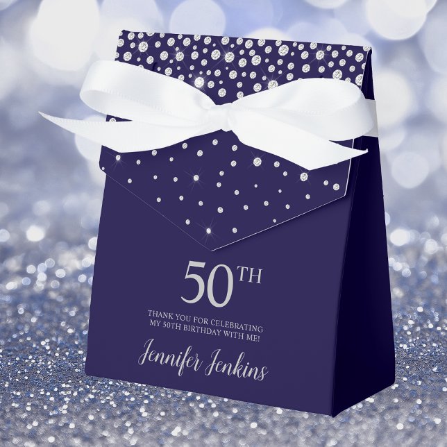 50th Birthday Navy Blue Sparkly Thank You Favour Box (Creator Uploaded)