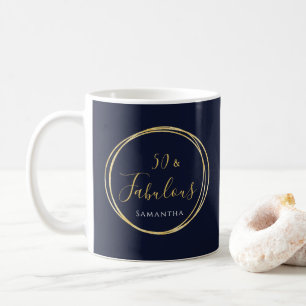 50th Birthday Navy Gold Personalised Coffee Mug