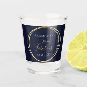 50th Birthday Navy Gold Personalized Shot Glass