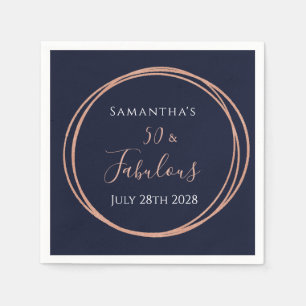 50th Birthday Navy Rose Gold Birthday Party Napkin