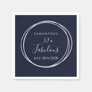 50th Birthday Navy Silver 50 and Fabulous Party Napkin