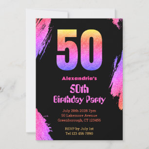 50th birthday neon pink glitter party invitation