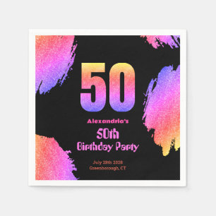 50th birthday neon pink glitter party napkin
