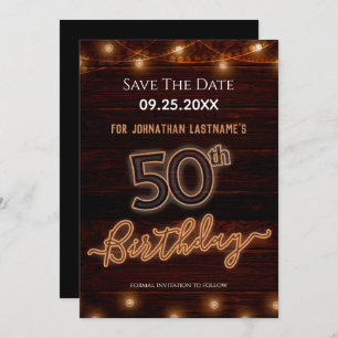 50th Birthday Neon Save the Date Invitation