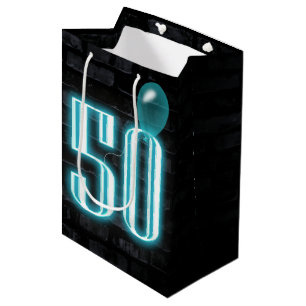 50th Birthday Neon Sign on Brick  Medium Gift Bag