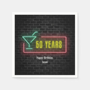 50th birthday Neon Sign on brick wall Napkin