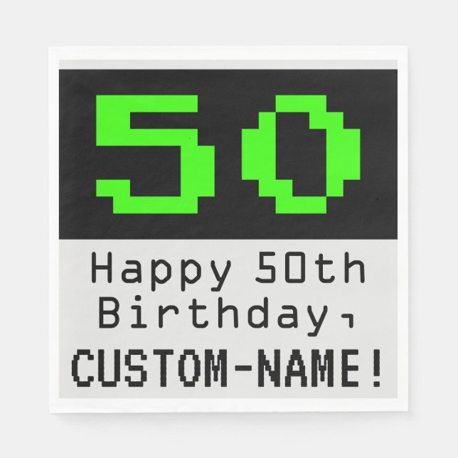 50th Birthday - Nerdy / Geeky Style "50" & Name Napkin (Front)