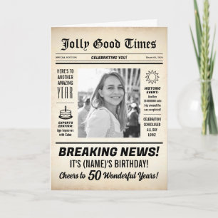 50th Birthday Newspaper, Add Photo, Personalized Card