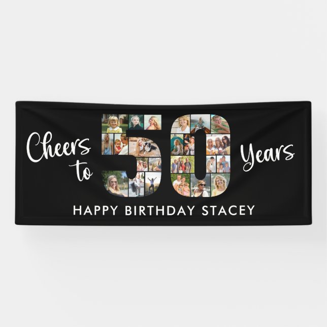 50th Birthday Number 50 Photo Collage Cheers Banner (Horizontal)