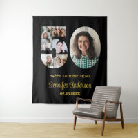 50th Birthday Number 50 Photo Collage Modern Black